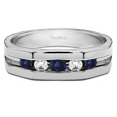 0.51 Ct. Sapphire and Diamond Five Stone Channel Set Open Ended Men's Ring