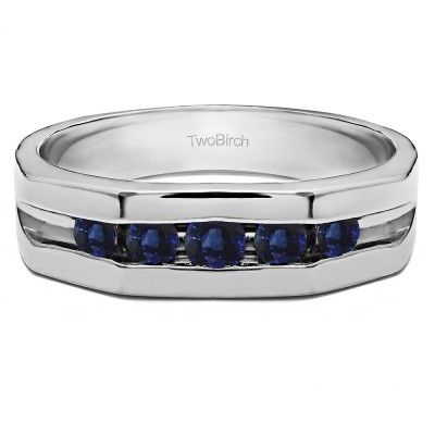 0.51 Ct. Sapphire Five Stone Channel Set Open Ended Men's Ring