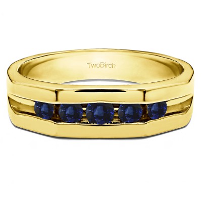 0.51 Ct. Sapphire Five Stone Channel Set Open Ended Men's Ring in Yellow Gold