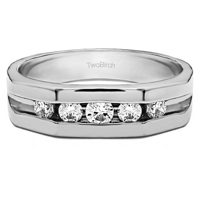 0.51 Ct. Five Stone Channel Set Open Ended Men's Ring With Cubic Zirconia Mounted in Sterling Silver.(Size 6)