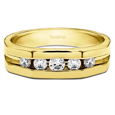 0.51 Ct. Five Stone Channel Set Open Ended Men's Ring in Yellow Gold
