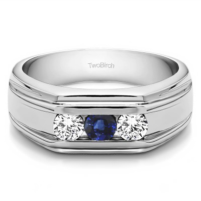 0.33 Ct. Sapphire and Diamond Three Stone Channel Set Men's Wedding Ring