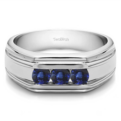 0.48 Ct. Sapphire Three Stone Channel Set Men's Wedding Ring