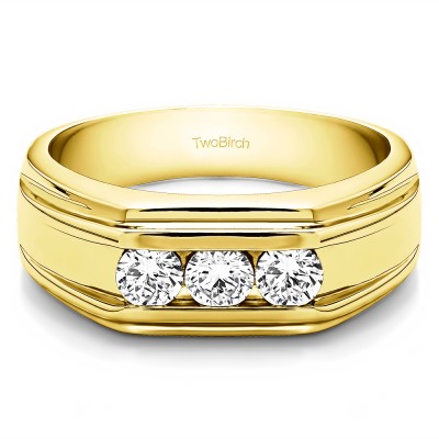 0.75 Ct. Three Stone Channel Set Men's Wedding Ring in Yellow Gold