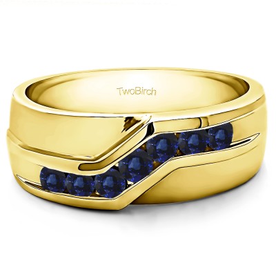 0.24 Ct. Sapphire Twisted Channel Set Men's Wedding Band in Yellow Gold
