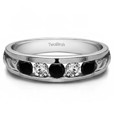 1 Ct. Black and White Five Stone Channel Set Men's Wedding Ring
