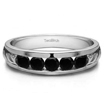 0.75 Ct. Black Five Stone Channel Set Men's Wedding Ring