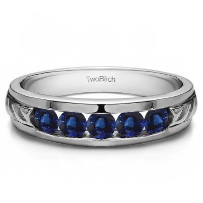 0.3 Ct. Sapphire Five Stone Channel Set Men's Wedding Ring