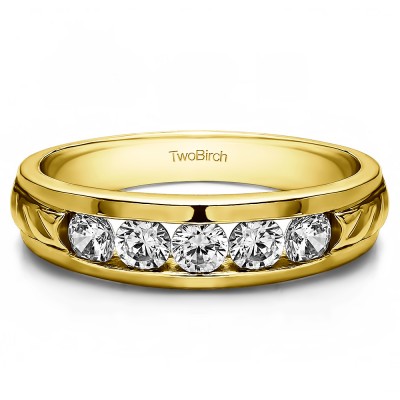1 Ct. Five Stone Channel Set Men's Wedding Ring in Yellow Gold