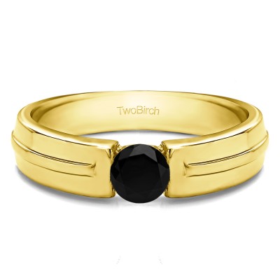 0.5 Ct. Black Stone Tension Set Solitaire Men's Wedding Band in Yellow Gold