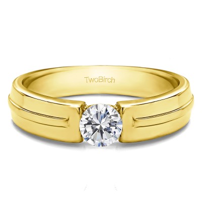 0.5 Ct. Tension Set Solitaire Men's Wedding Band in Yellow Gold