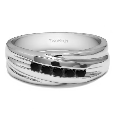 0.25 Ct. Black Five Stone Channel Set Men's Ring with Twisted Shank