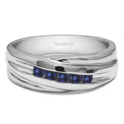 0.25 Ct. Sapphire Five Stone Channel Set Men's Ring with Twisted Shank