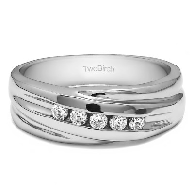 0.5 Ct. Five Stone Channel Set Men's Ring with Twisted Shank