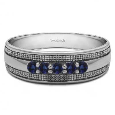 0.25 Ct. Sapphire Five Stone Prong set Men's Ring with Millgrained Detailing
