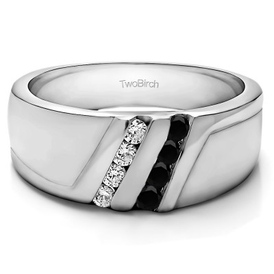 0.5 Ct. Black and White Stone Double Row Twisted Channel Set Men's Wedding Band
