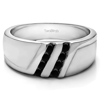 0.22 Ct. Black Stone Double Row Twisted Channel Set Men's Wedding Band