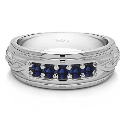 0.25 Ct. Sapphire Five Stone Engraved Shank Men's Wedding Ring