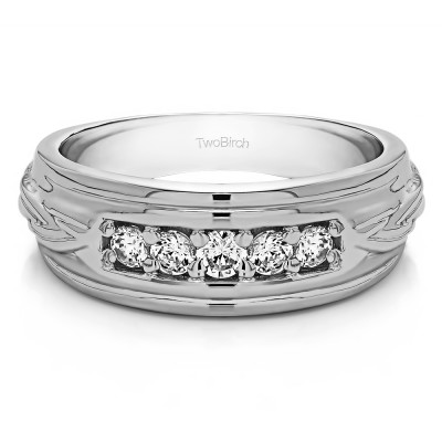 0.25 Ct. Five Stone Engraved Shank Men's Wedding Ring