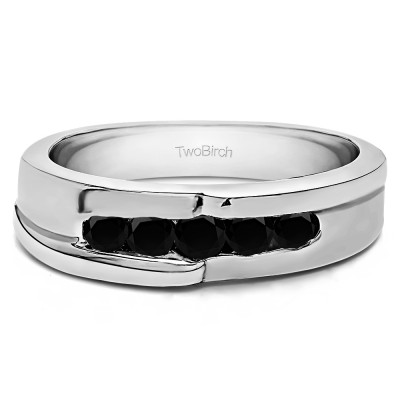 0.25 Ct. Black Five Stone Twisted Channel Set Men's Wedding Band