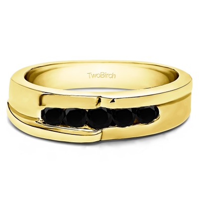 0.25 Ct. Black Five Stone Twisted Channel Set Men's Wedding Band in Yellow Gold