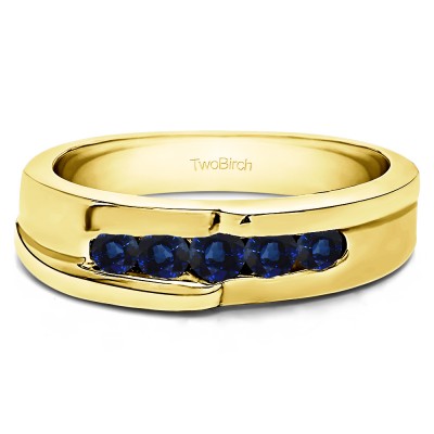 0.49 Ct. Sapphire Five Stone Twisted Channel Set Men's Wedding Band in Yellow Gold