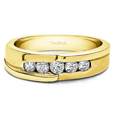 0.25 Ct. Five Stone Twisted Channel Set Men's Wedding Band in Yellow Gold