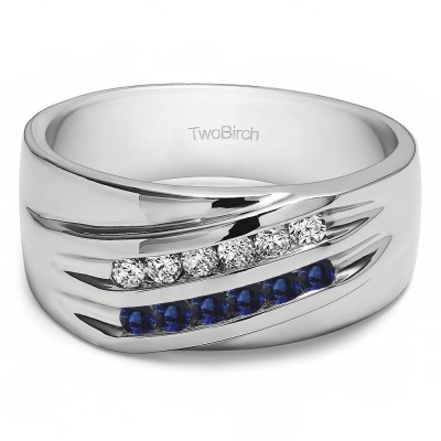 0.24 Ct. Sapphire and Diamond Double Row Channel Set Men's Wedding Band