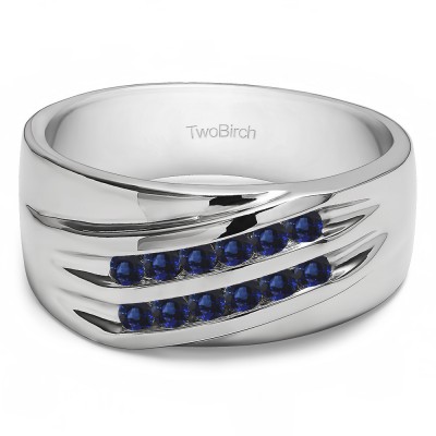 0.24 Ct. Sapphire Double Row Channel Set Men's Wedding Band