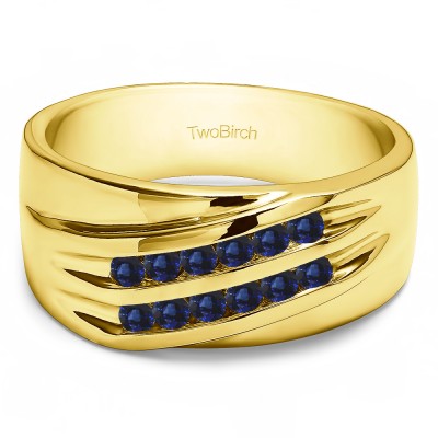0.24 Ct. Sapphire Double Row Channel Set Men's Wedding Band in Yellow Gold
