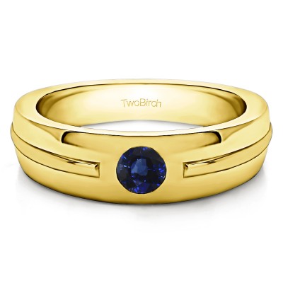 0.2 Ct. Sapphire Burnished Solitaire Men's Ring with Designed Shank in Yellow Gold