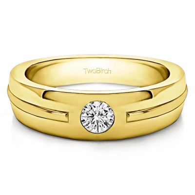 0.33 Ct. Burnished Solitaire Men's Ring with Designed Shank in Yellow Gold