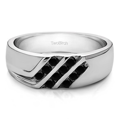 0.32 Ct. Black Stone Triple Row Channel Set Men's Wedding Ring with Twisted Shank