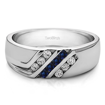 0.32 Ct. Sapphire and Diamond Triple Row Channel Set Men's Wedding Ring with Twisted Shank