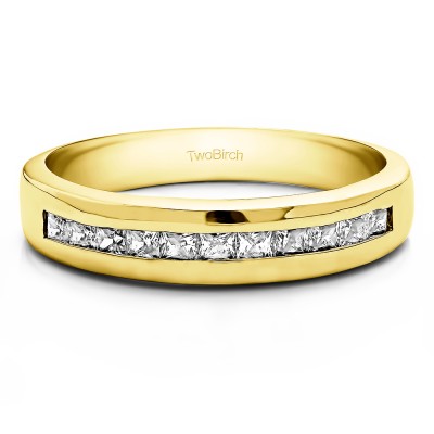 0.72 Ct. Twelve Stone Channel Set Princess Cut Men's Wedding Ring in Yellow Gold