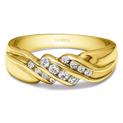 0.32 Ct. Triple Row Channel Set Men's Wedding Ring with Twisted Shank in Yellow Gold