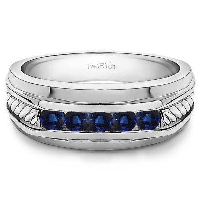 0.5 Ct. Sapphire Five Stone Channel Set Men's Wedding Ring with Braided Shank