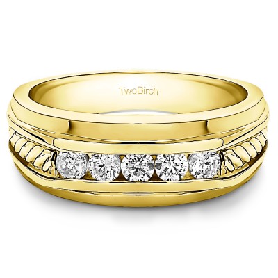 0.25 Ct. Five Stone Channel Set Men's Wedding Ring with Braided Shank in Yellow Gold