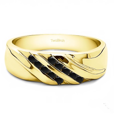 0.24 Ct. Black Stone Double Row Channel Set Twisted Men's Ring in Yellow Gold