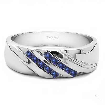 0.24 Ct. Sapphire Double Row Channel Set Twisted Men's Ring