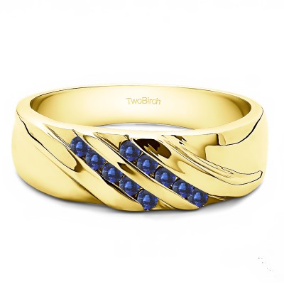 0.24 Ct. Sapphire Double Row Channel Set Twisted Men's Ring in Yellow Gold