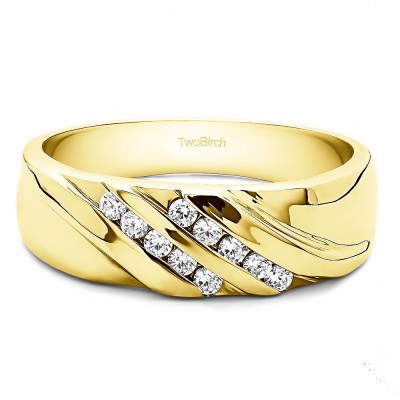 0.24 Ct. Double Row Channel Set Twisted Men's Ring in Yellow Gold