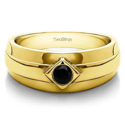 0.3 Ct. Black Stone Burnished Solitaire Men's Wedding Band in Yellow Gold
