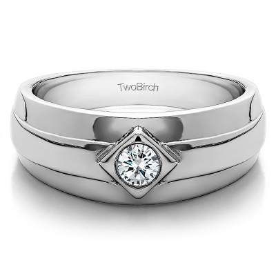 0.3 Ct. Burnished Solitaire Men's Wedding Band With Cubic Zirconia Mounted in Sterling Silver.(Size 9)
