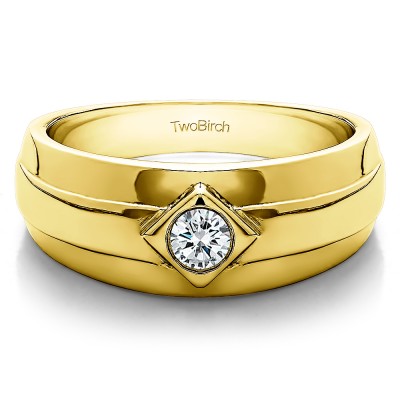 0.3 Ct. Burnished Solitaire Men's Wedding Band in Yellow Gold