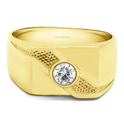 0.3 Ct. Bezel Set Solitaire Men's Ring with Twisted Shank in Yellow Gold