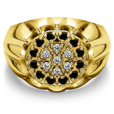 0.48 Ct. Black and White Stone Men's Cluster Fashion Ring in Yellow Gold