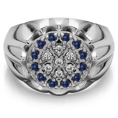 0.48 Ct. Sapphire and Diamond Men's Cluster Fashion Ring