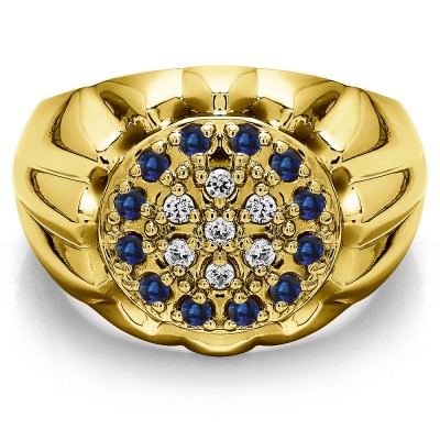 0.48 Ct. Sapphire and Diamond Men's Cluster Fashion Ring in Yellow Gold