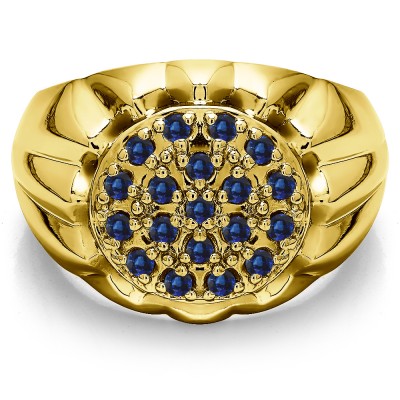 0.48 Ct. Sapphire Men's Cluster Fashion Ring in Yellow Gold